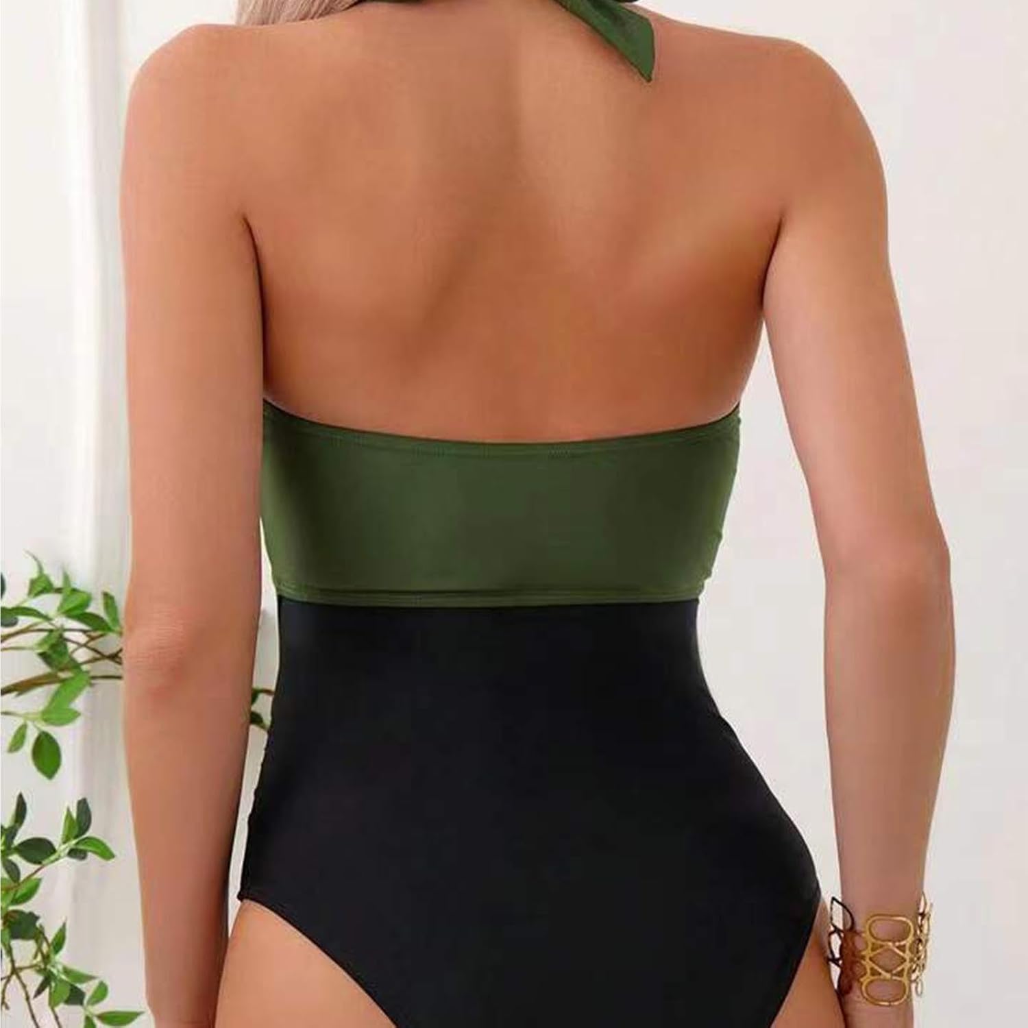 Womens Bathing Suits One Piece Swimsuit Halter Neck Tie Front Keyhole Tummy Control Swimwear Monokini
