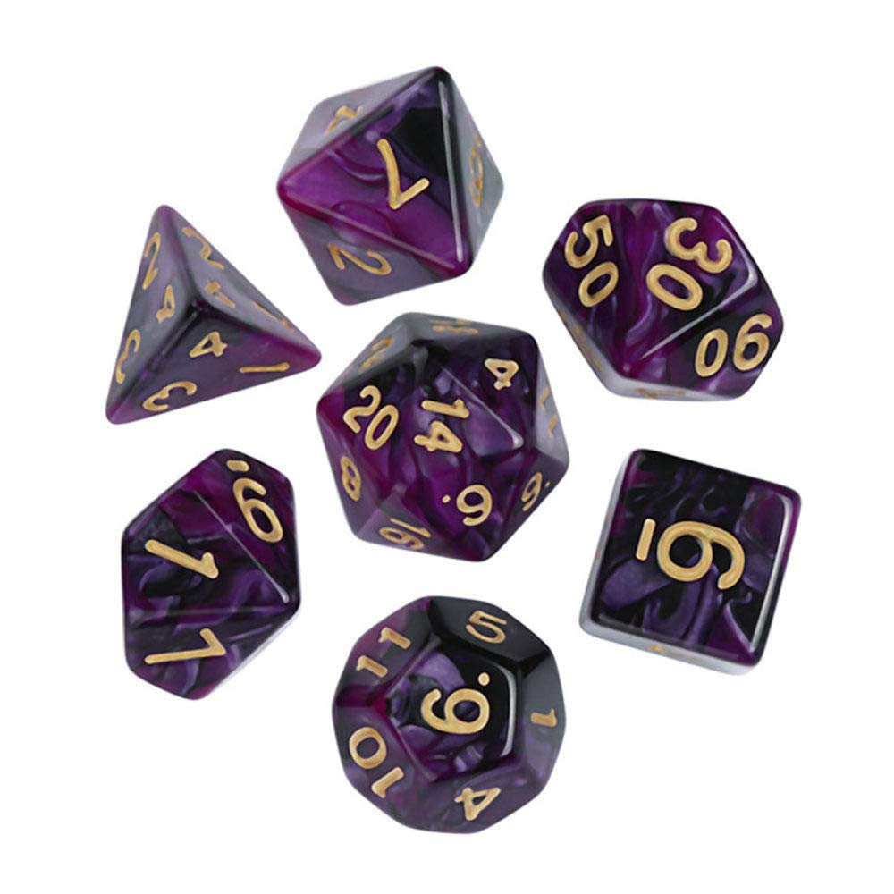 WHFDSBD Polyhedral Dice Set,Dark Purple Resin Dices D4-D20 Multi Sided Acrylic Dice For Game Polyhedral Dices 7Pcs/Set