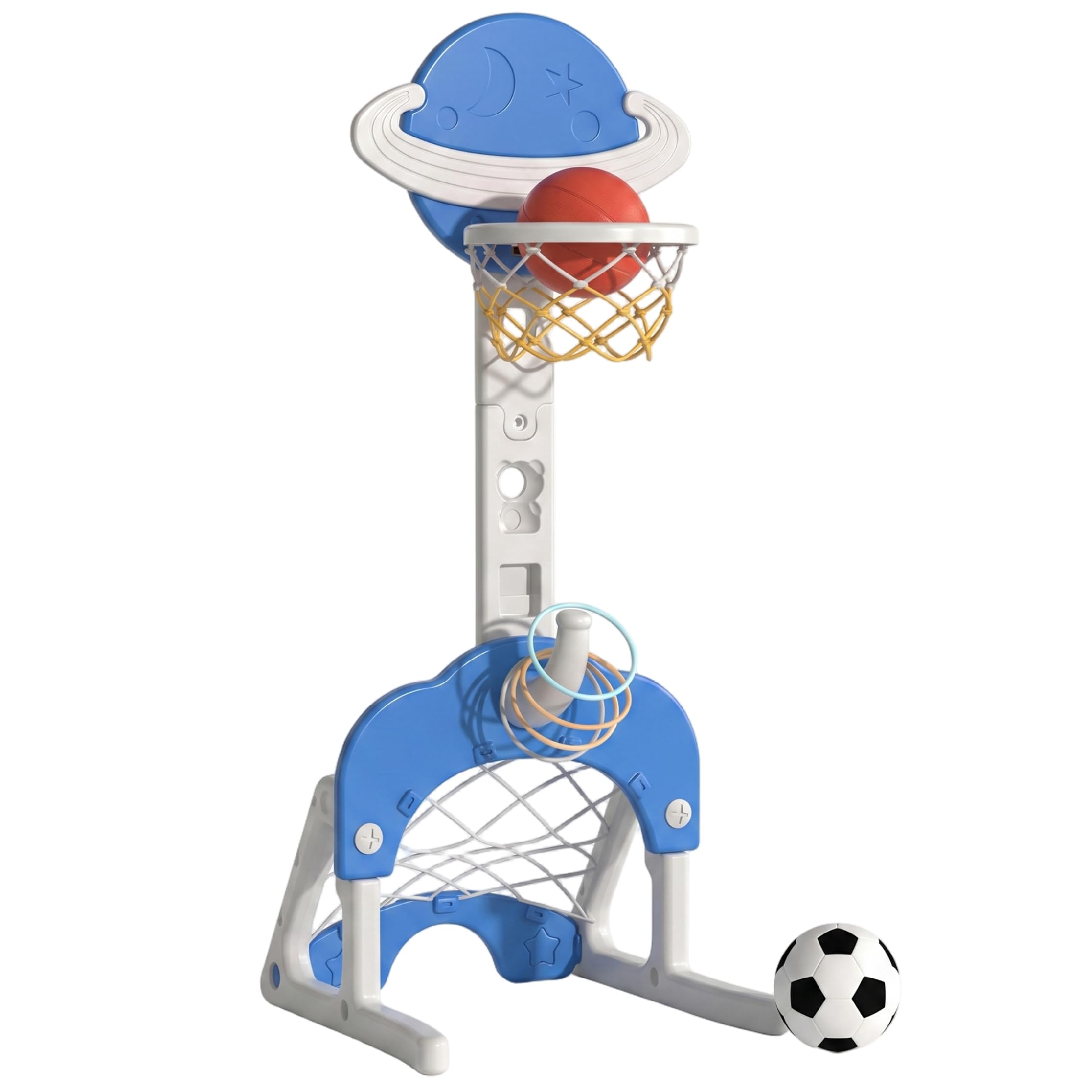 Canestro da Basket per Bambini, Giocattolo di Lancio dell'anello da Calcio Regolabile 3 in 1