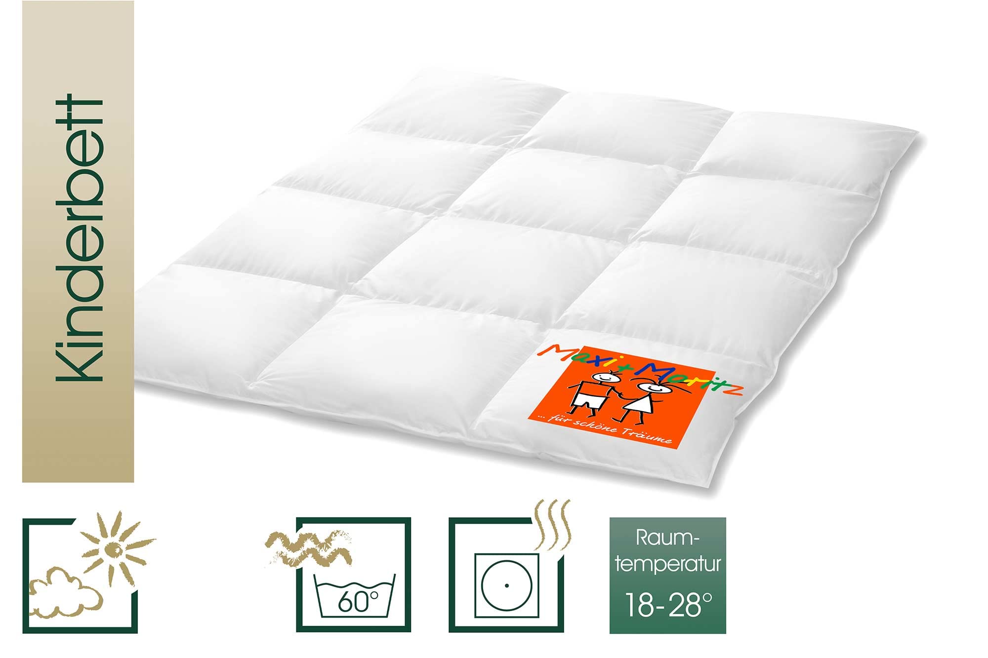 Maxi und Moritz Daunen Kinderbettdecke 135x100 cm - Winter - Made in Germany Baby Bettdecke aus 100% Baumwolle - 90% Daunen / 10% Federn - Allergiker geeignet
