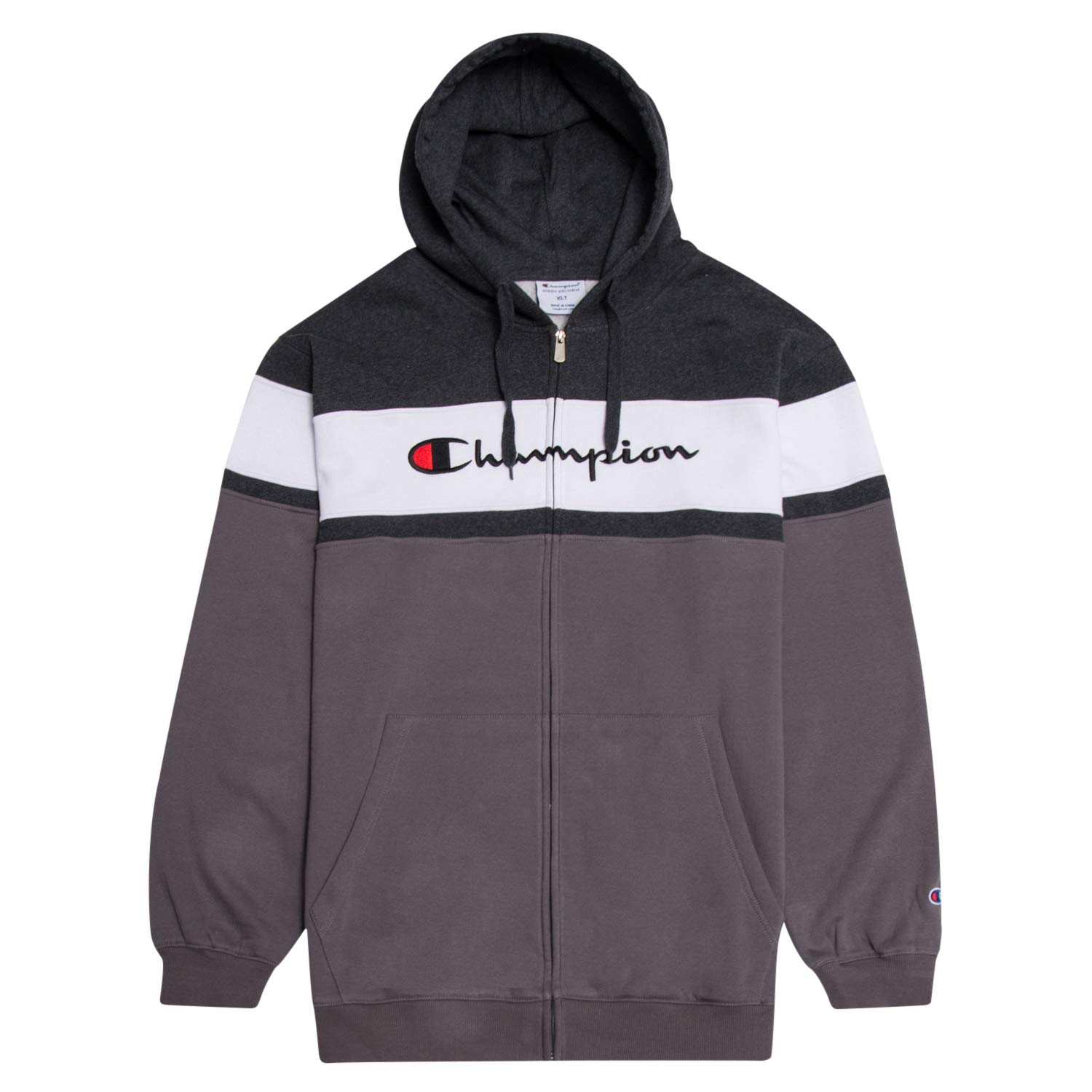 Champion Big and Tall Mens Color Block Full Zip Hoodie with Embroidered Logo