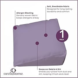 CirclesHome Wedge Pillow Cover 100% Cotton, Zippered Wedge Pillow Case Protector, Soft, Hypoallergenic & Breathable , Lavender, (25Wx26Lx7.5)