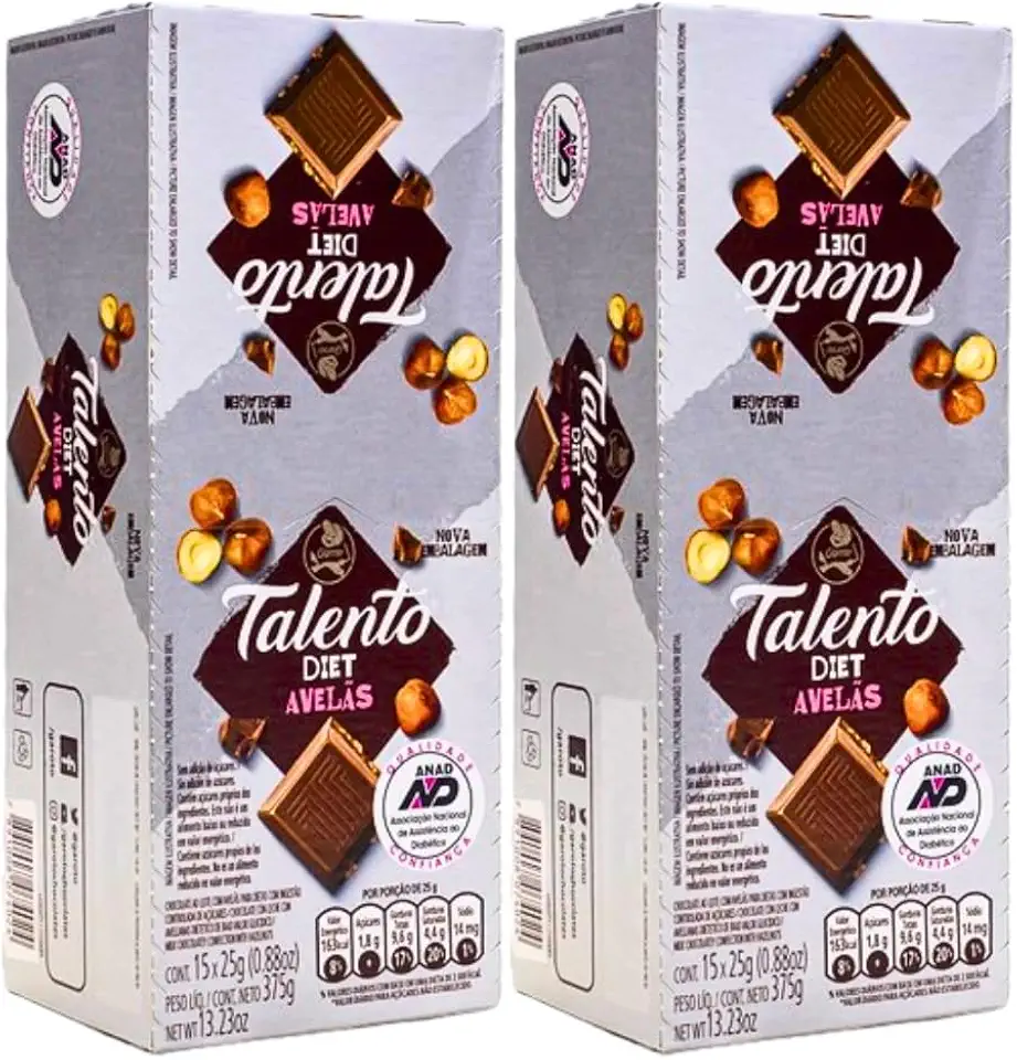 Chocolate Talento Diet GAROTO- 2 Caixas C/ 15un De 25g Cada