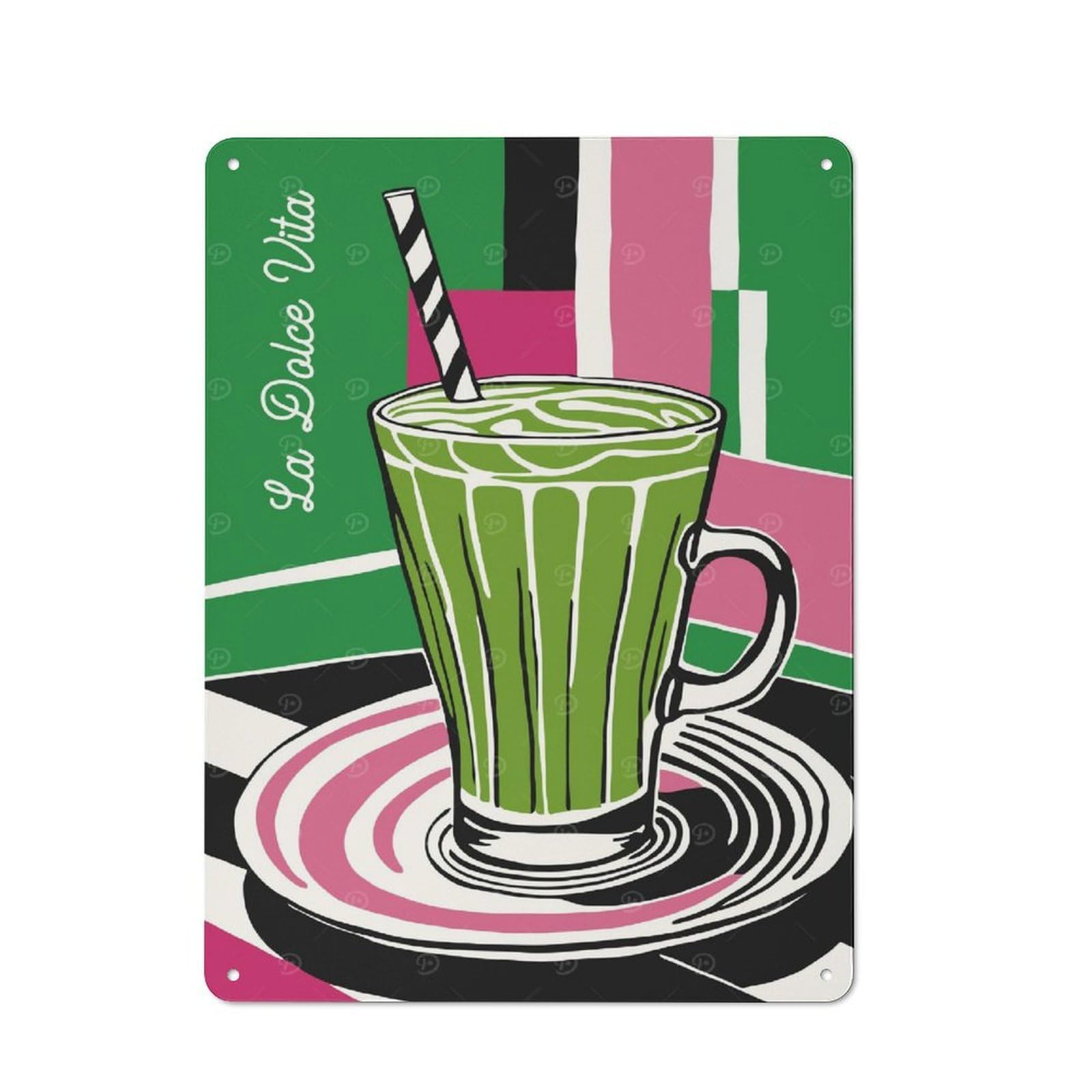 Junmoney Style-7 Matcha Latte Drink Vintage Tin Sign 40X30cm For Café Or Home Bar, With Clear Vintage Wall Decor Character