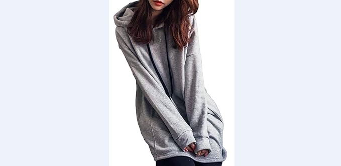 Amazon ポケット付フード付ゆったり裏起毛スエットパーカーワンピースグレー M トレーナー パーカー 通販