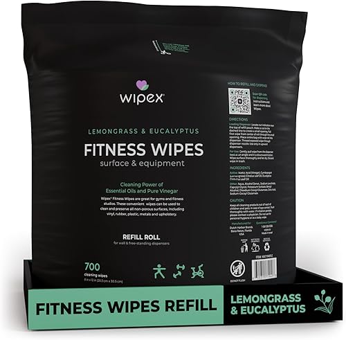 Wipex Toallitas de gimnasio para limpieza de equipos, 700 toallitas naturales grandes para dispensadores, hechas con citronela, aceite de eucalipto