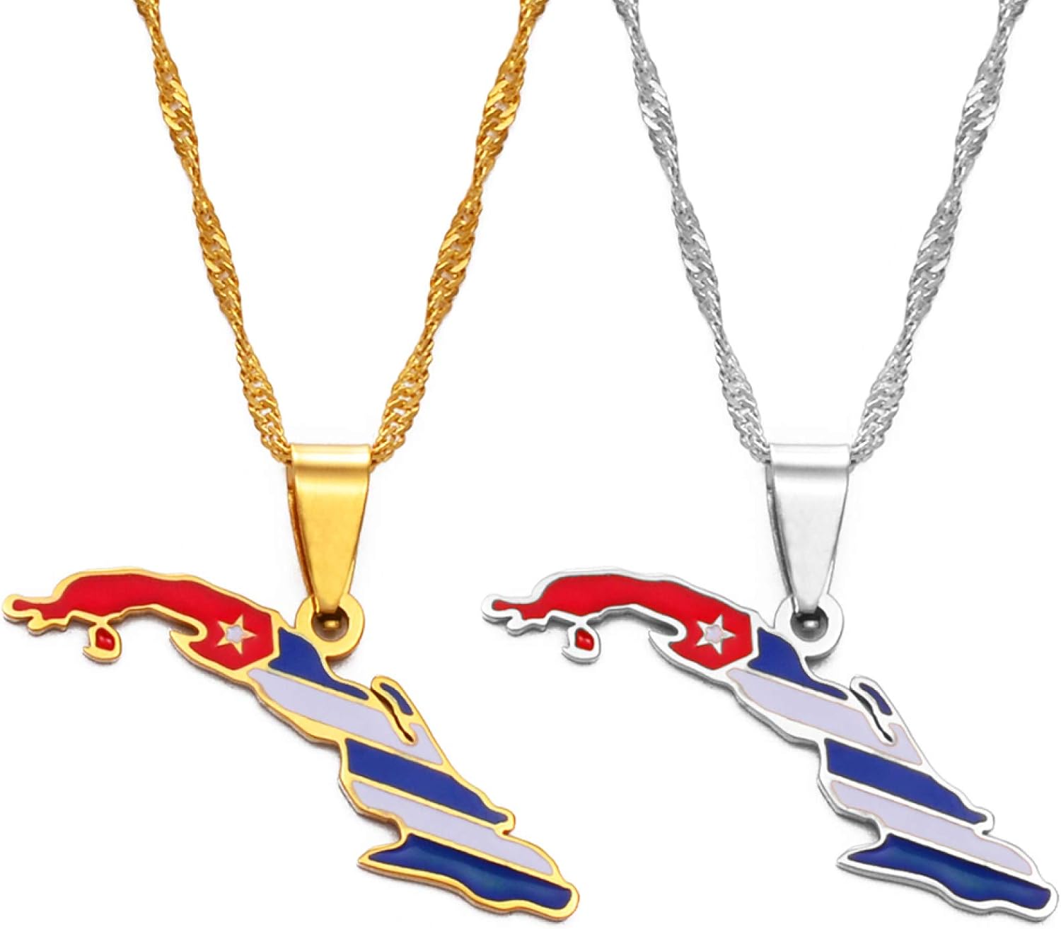 Map of Cuba Pendant Necklaces - Charm African Ethnic Maps Flag Thin Chain Necklaces, Patriotic Gold/Silver Color Map Hip Hop Jewelry for Women Men Party Gift,Gold,60Cm
