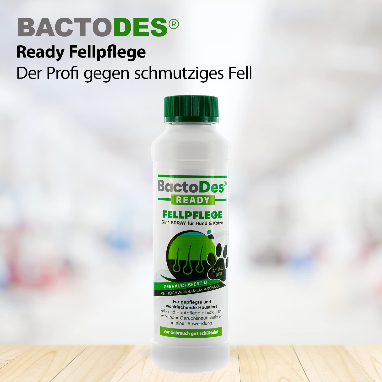 BactoDes Ready Fellpflegespray 6 x 200ml I 3in1 Pflege für Hunde & Katzen mit Mikroorganismen I Glänzendes Fell, gesunde Haut & natürliche Geruchsneutralisierung I Ideal bei empfindlicher Haut