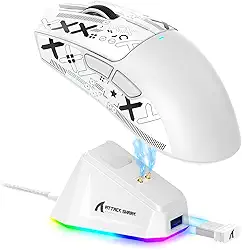 ATTACK SHARK X11 Mouse sem fio leve, 62g, RGB, conexão tri-modo (2.4G/USB-C/BT), 22K DPI, sensor PAW3311, 5 botões programáveis, base de carregamento RGB, compatível com PC/Mac-Branco+Tape