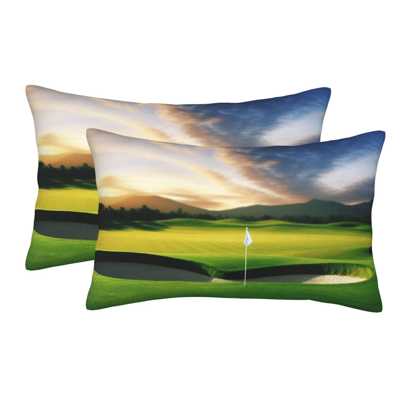 2 Pack Standard Size Pillow Cases for Hair and Skin Soft Breathable Pillow Case Covers with Hidden Zipper Golf Course Pillowcase 16"x24" Pillow Cover for Sleeping Gift