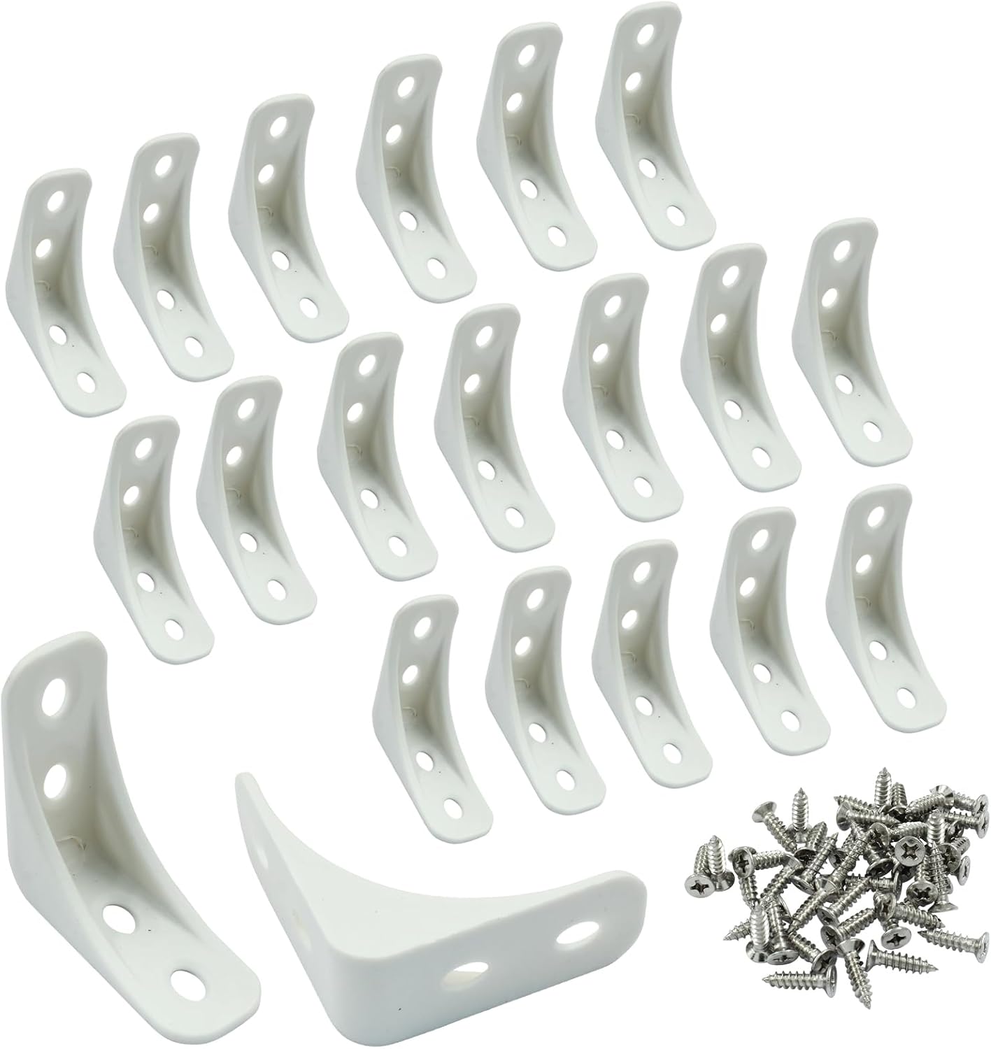 20 Pcs Plastic Corner Bracket, White Corner Brace 4 Holes L Brackets Small Plastic Shelf Brackets for Wood Shelves, Home Drawers, 1.38 x 1.38 x 0.51 inch