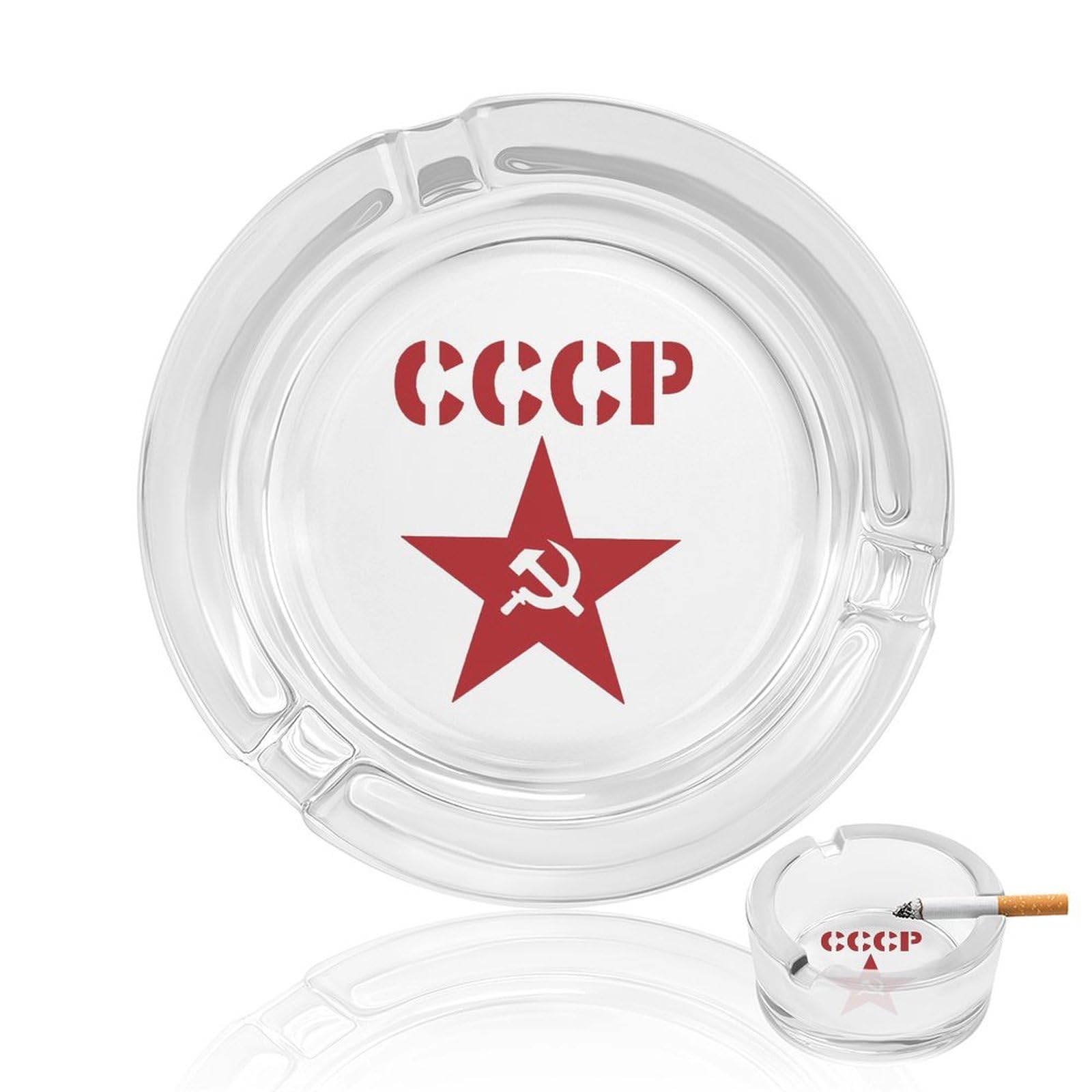 Flag Soviet Union USSR Hammer And Sickle Ashtray Portable Round Glass Outdoor Ash Tray for Home Office Garden Pub