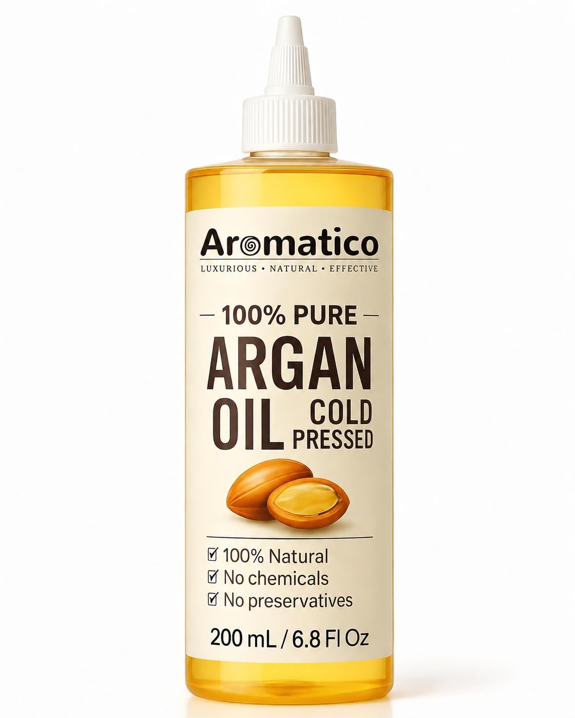Aromatico Argan Oil, Cold Pressed Hair and Skin Oil for Smooth, Shiny Hair and Deep Moisture, 7 Fl Oz