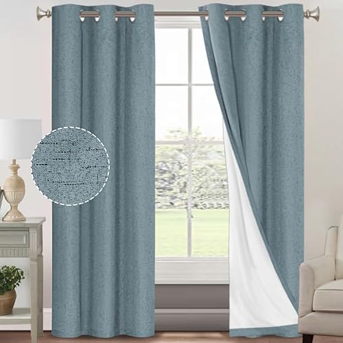 Miniatura 147 de PrinceDeco Cortinas opacas 100% para dormitorio, cortina de lino para puerta corrediza de cristal, cortinas opacas extra anchas con ojales Arena