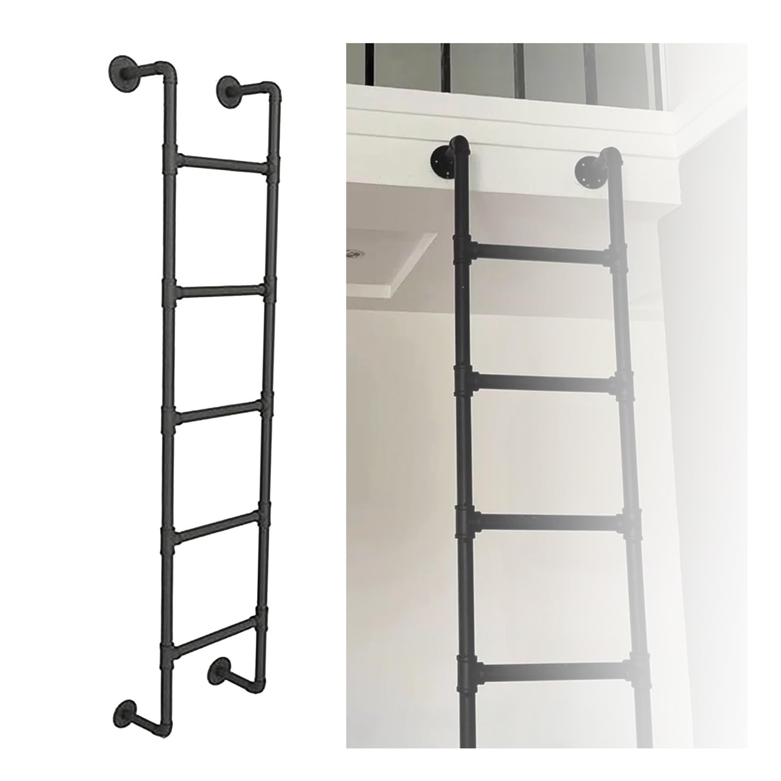 Wall Fixed Ladder, Escape Ladder Wrought Iron Wall Mounted 330 Lbs, For Loft Beds, Multiple Sizes(165cm/65in-5Step)