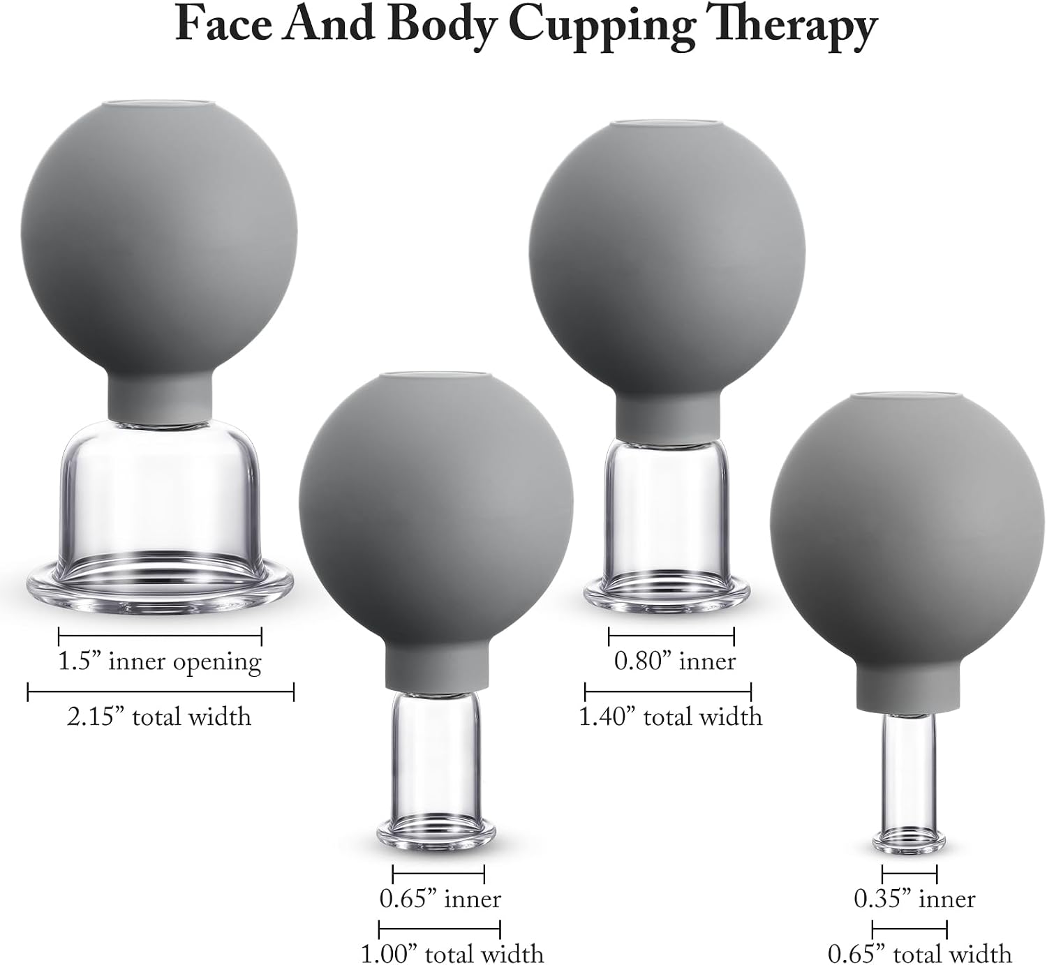 BBTO 4 Pcs Glass Facial Cupping Set Vacuum Massage Cups,Grey image 2
