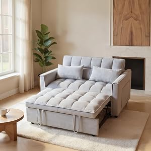 Modern Velvet Sofa Bed with 3-Level Adjustable Backrest Included Pillows Pull Out Convertible Sleeper Chair with High Density