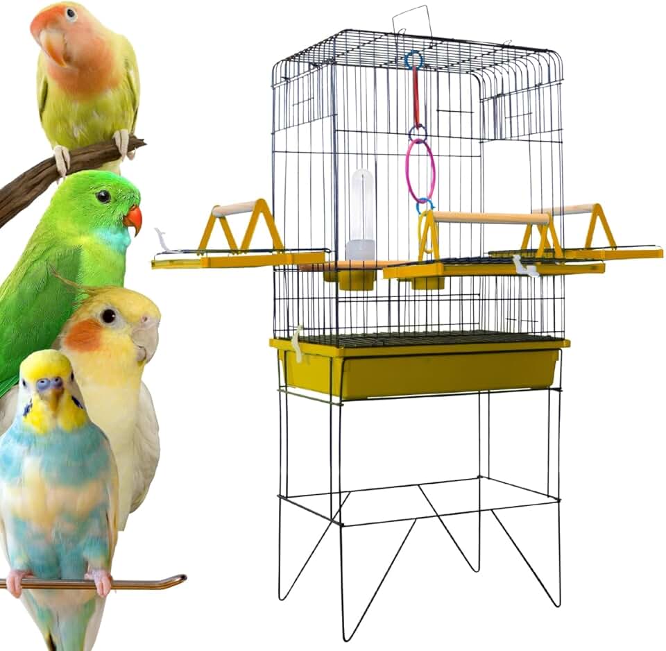 Viveiro Para Calopsita Grande Triplex Slim Playground Gaiola Para Pássaros (Amarelo)