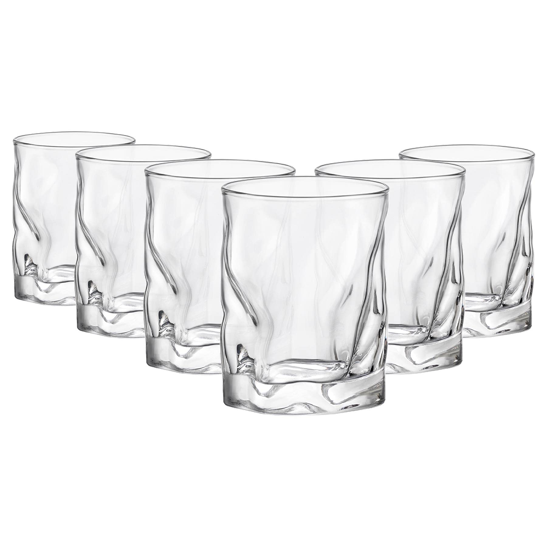 Bormioli Rocco Sorgente Double Whisky Glasses - Modern Ridged Water Juice Cocktail Tumblers - 420ml - Pack of 12