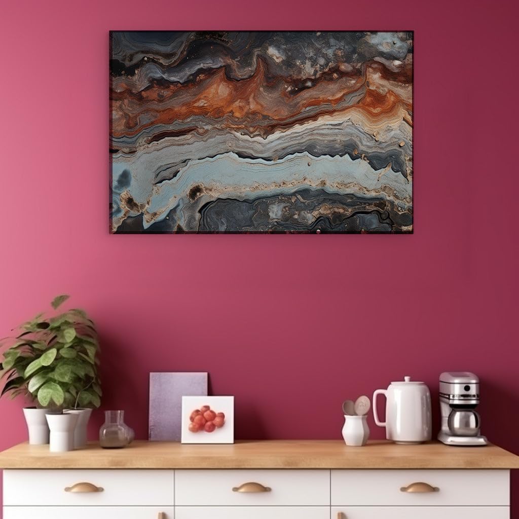 Canvas for Living room. Riding the Abstract Waves: Envisioning Fluidity in Black, Blue and Fiery Hues, 27 x 18 inch Canvas Wall Art - Contemporary Masterpieces - Modern Home Decor