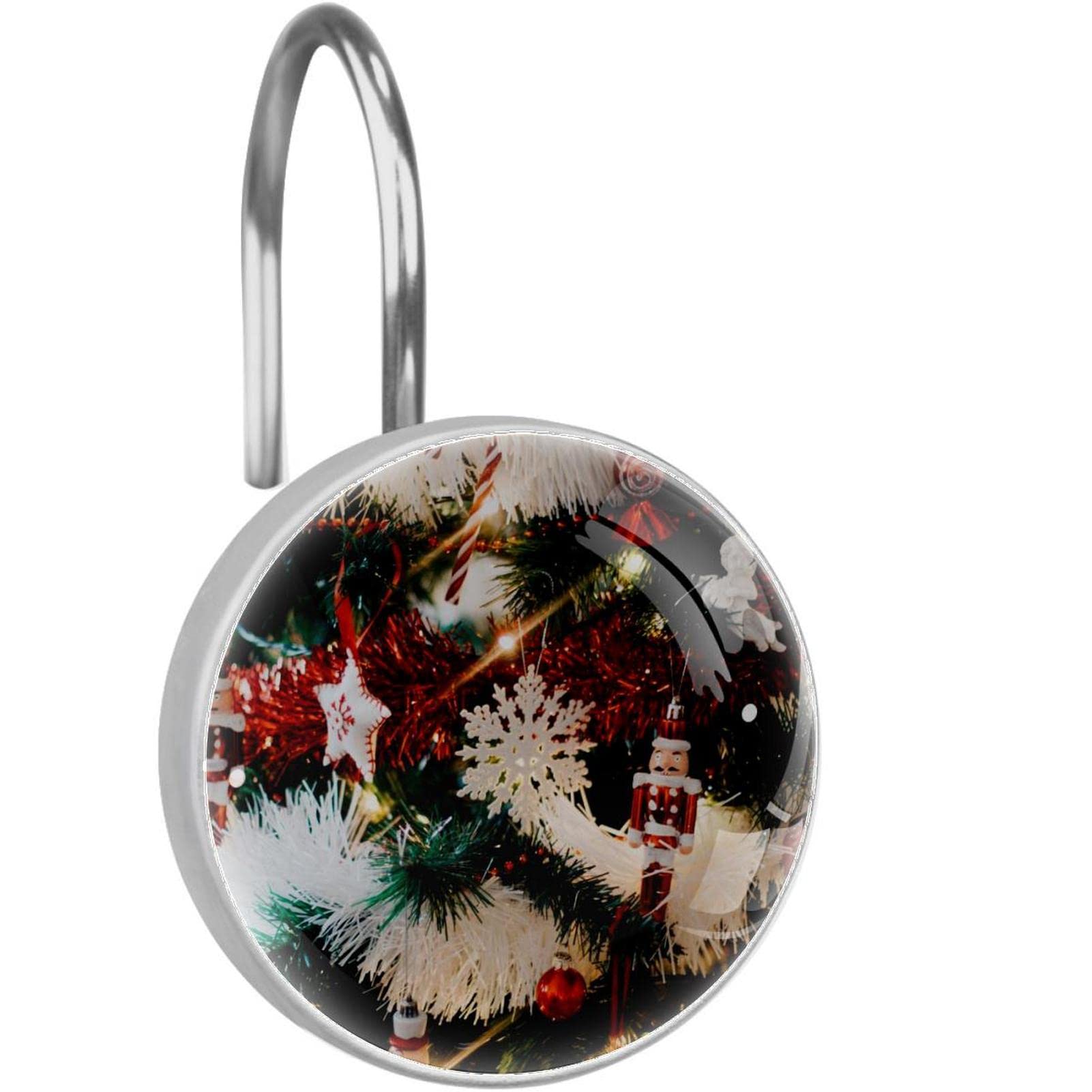 Crochets de rideau de douche en acier inoxydable durable, décor sapin de Noël élégant x12