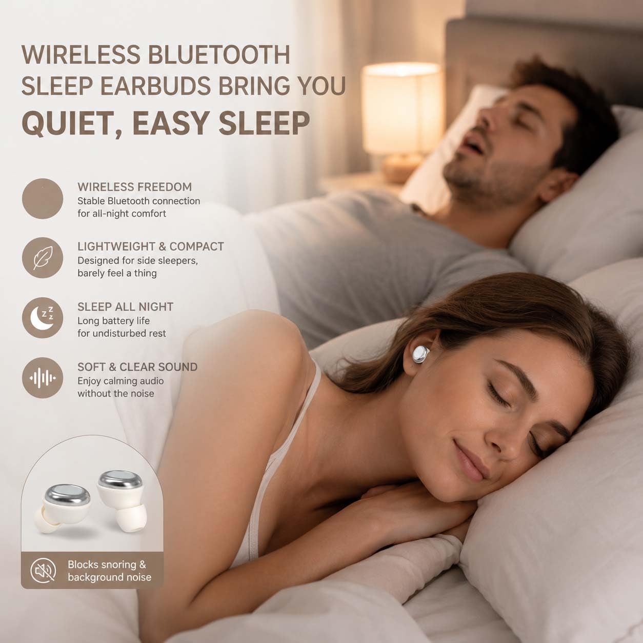 Mini auriculares para dormir, auriculares inalámbricos Bluetooth 5.4, cancelación de ruido ENC, tiempo de reproducción de 47 horas, ultra suaves para dormir de lado, IPX7 impermeable, carga
