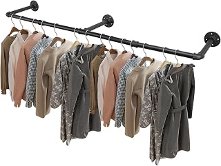 Livabber 50 Inch Industrial Pipe Wall Mounted Clothes Rack - Heavy Duty Rustic Iron Garment Rack for Bedroom Closet Laundry Black