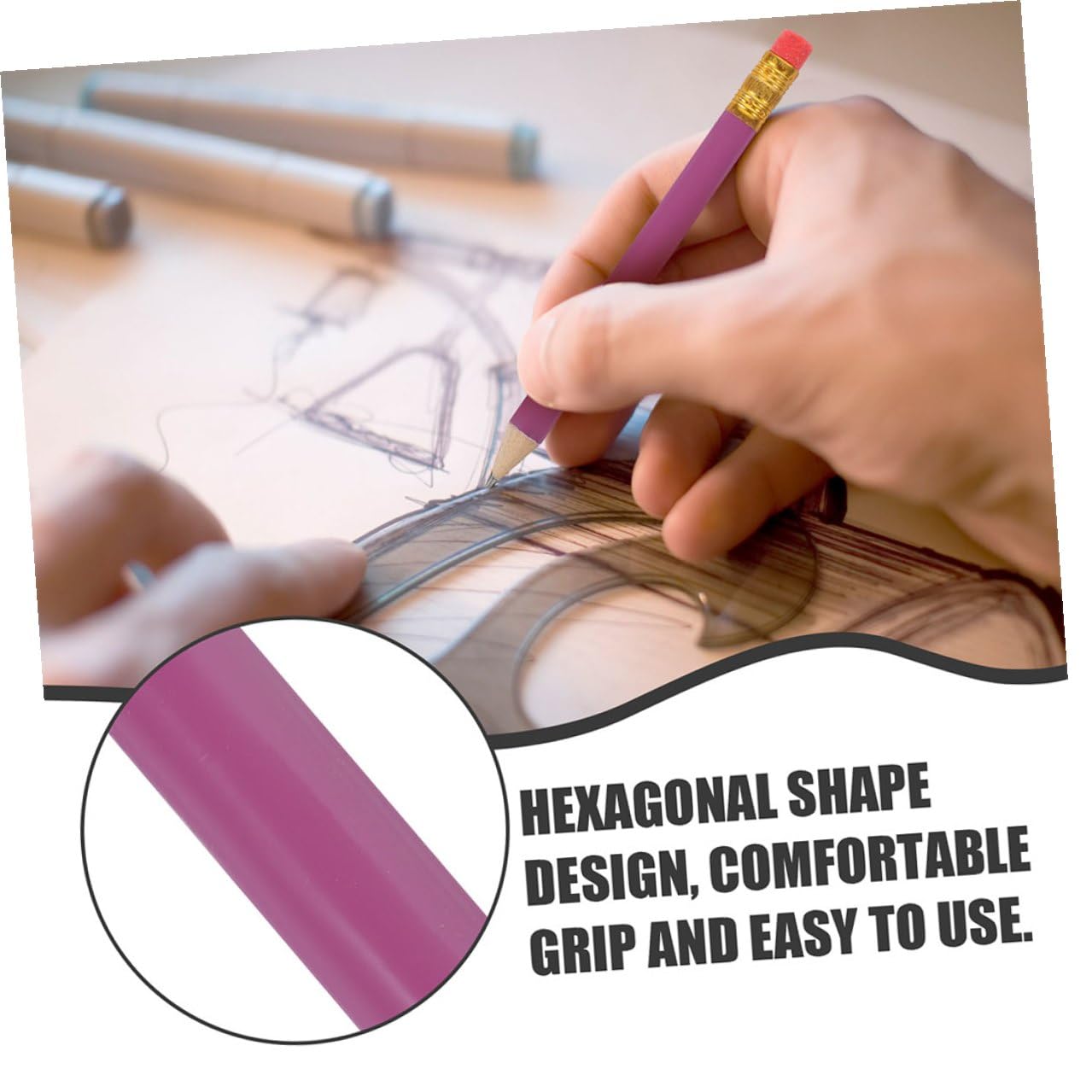 144 Matite Hb in Legno Porpora per Scrittura e Disegno Design Ergonomico, Facili da Conservare, per Studenti e Scuola Elementare