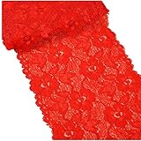 MSCFTFB 5 Yards Width 6.3 Inch Stretch Lace Trim Fabric Elastic Lace Flowers Embroidered Ribbon for Garment Craft Embellishment Wedding Baby Shower Table Decorations (Red)