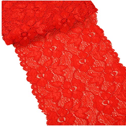 MSCFTFB 5 Yards Width 6.3 Inch Stretch Lace Trim Fabric Elastic Lace Flowers Embroidered Ribbon for Garment Craft Embellishment Wedding Baby Shower Table Decorations (Red)