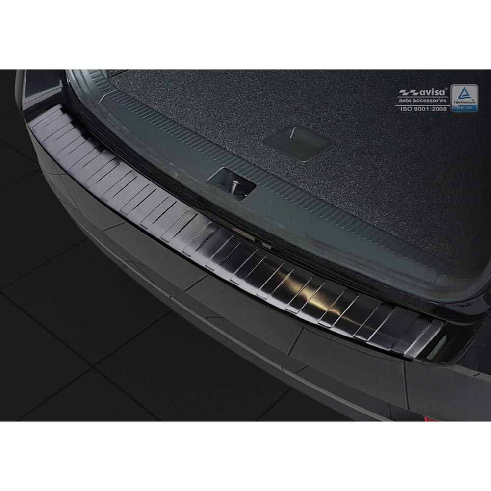 Avisa Protector del Parachoques Trasero Inoxidable Negro Compatible con Skoda Octavia III Kombi Facelift 2017-2020 'Ribs'