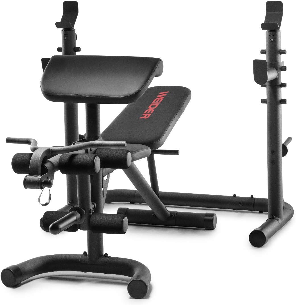 Weider XRS 20 Olympic Workout Bench with Independent Squat Rack and Preacher Pad