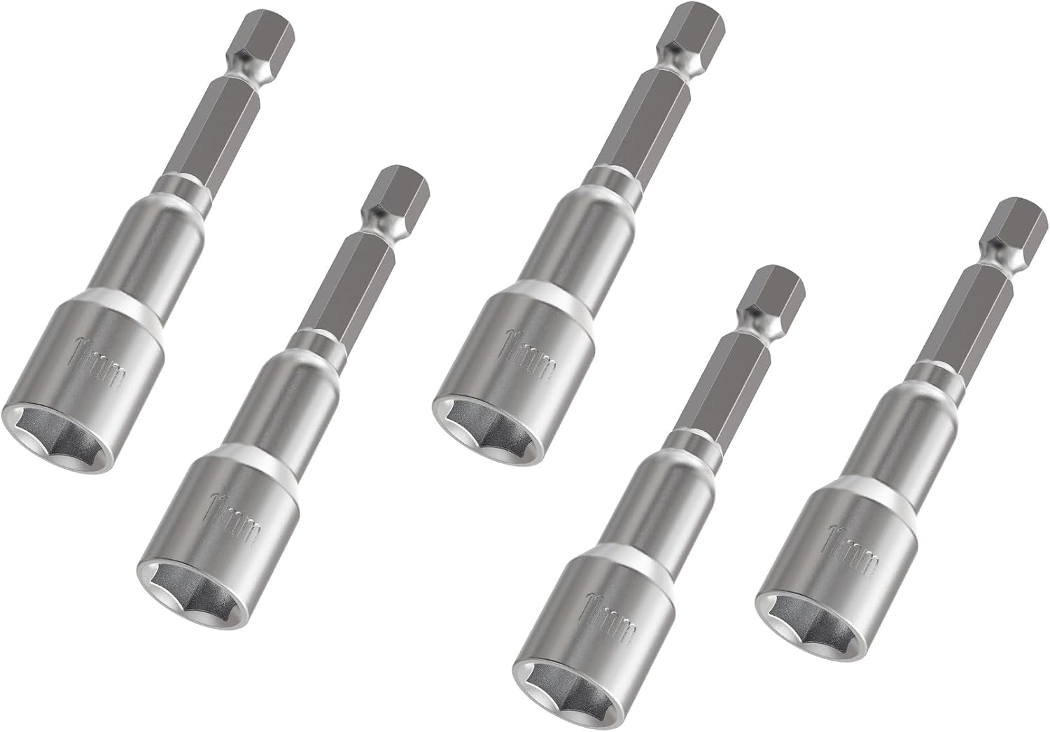 5pcs 1/4" Hex Shank Non-magnetic Nut Driver 10mm 100mm Bit Set | Hexagonal Drive, Magnet-Free, Metric Socket, Extended Length, Impact Ready