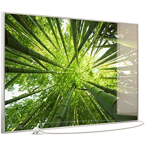 STEINFELD Heizsysteme Elektroheizung Glas Bild Infrarotheizung mit TS11 WiFi Thermostat | Made in Germany | Motive 023 Bambusbaum (900 Watt, silber/ Alu)