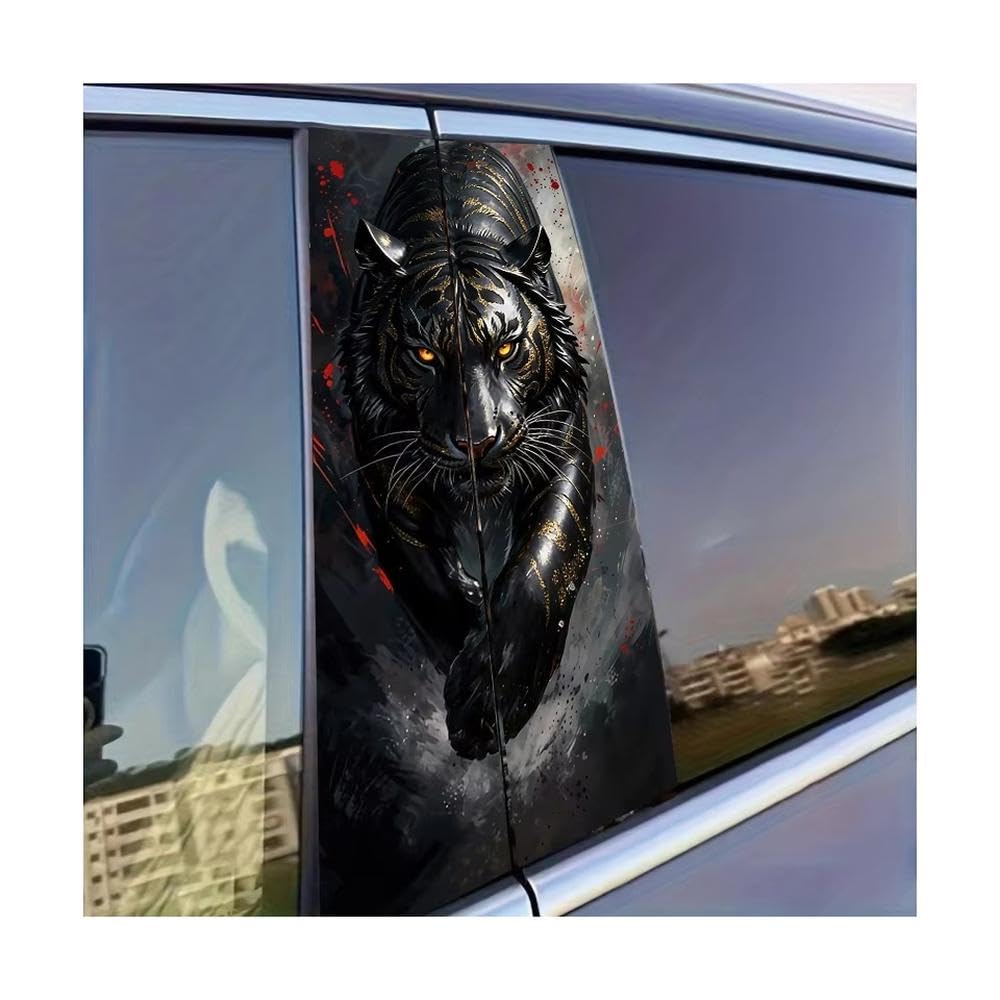 Dabhuoc One Color Car Parts 2Pcs Car B-Pillar Sticker Black Gold Tiger Glossy Protective Polyethylene Film