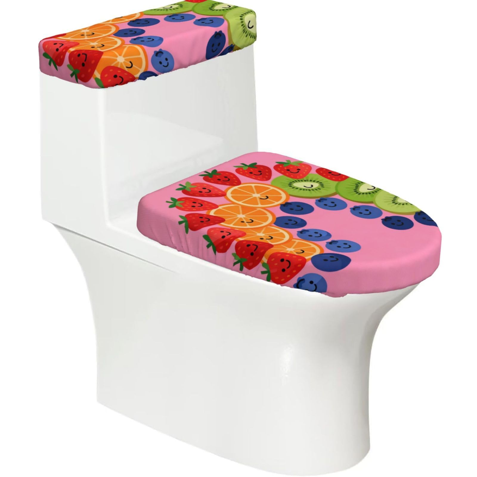 Cntdbu Black Rainbow Fruit Platter Stretchy Toilet Lid And Tank Cover Set-Soft Elastic Bathroom Decor For U Shape Oval