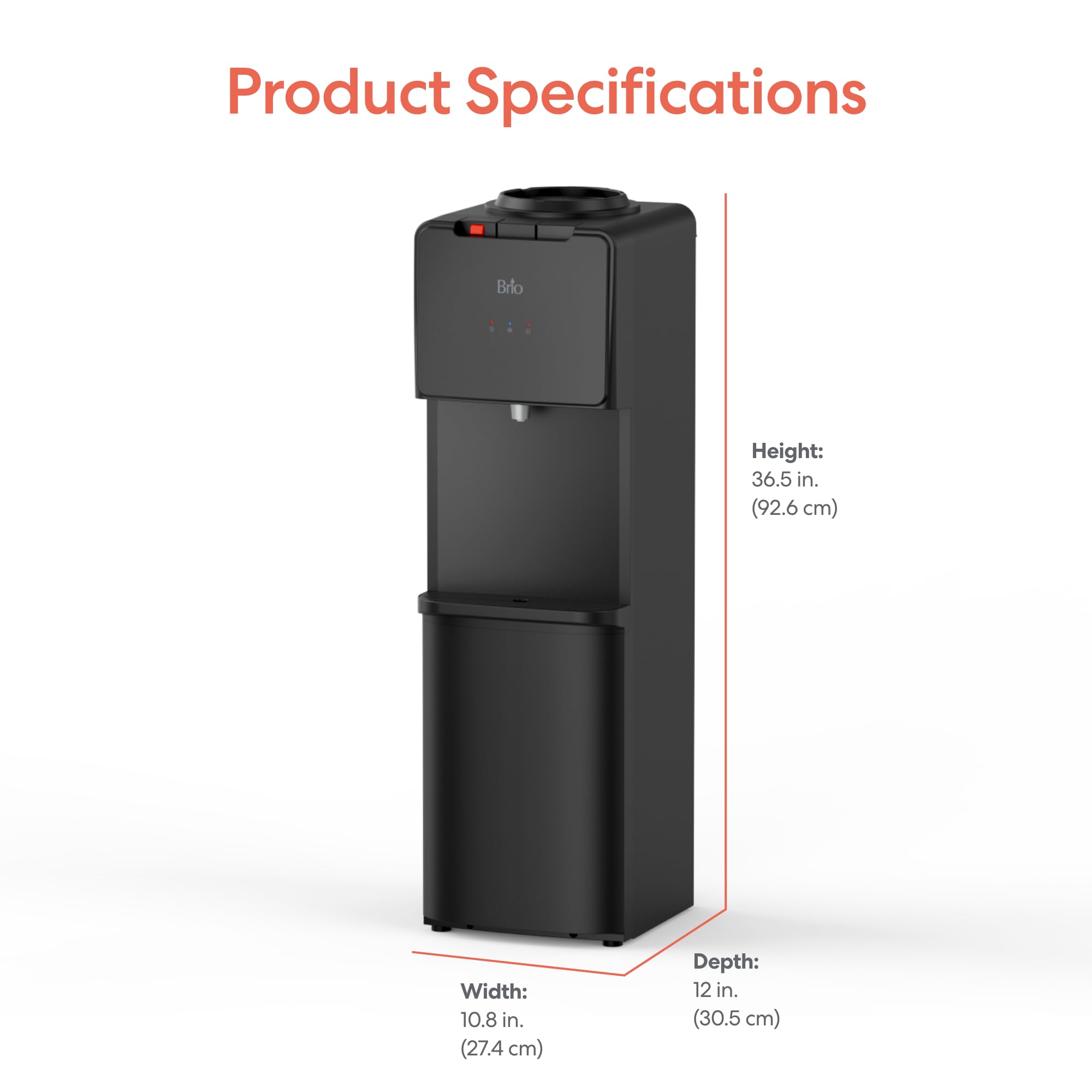 Brio CLTL130 Serie 130 Dispensador de Enfriador de Agua de Carga Superior para Botellas de 3 y 5 galones, frío y Caliente, Carga sin derrames, Bloqueo de Seguridad Infantil, Energy Star 3.0, Negro