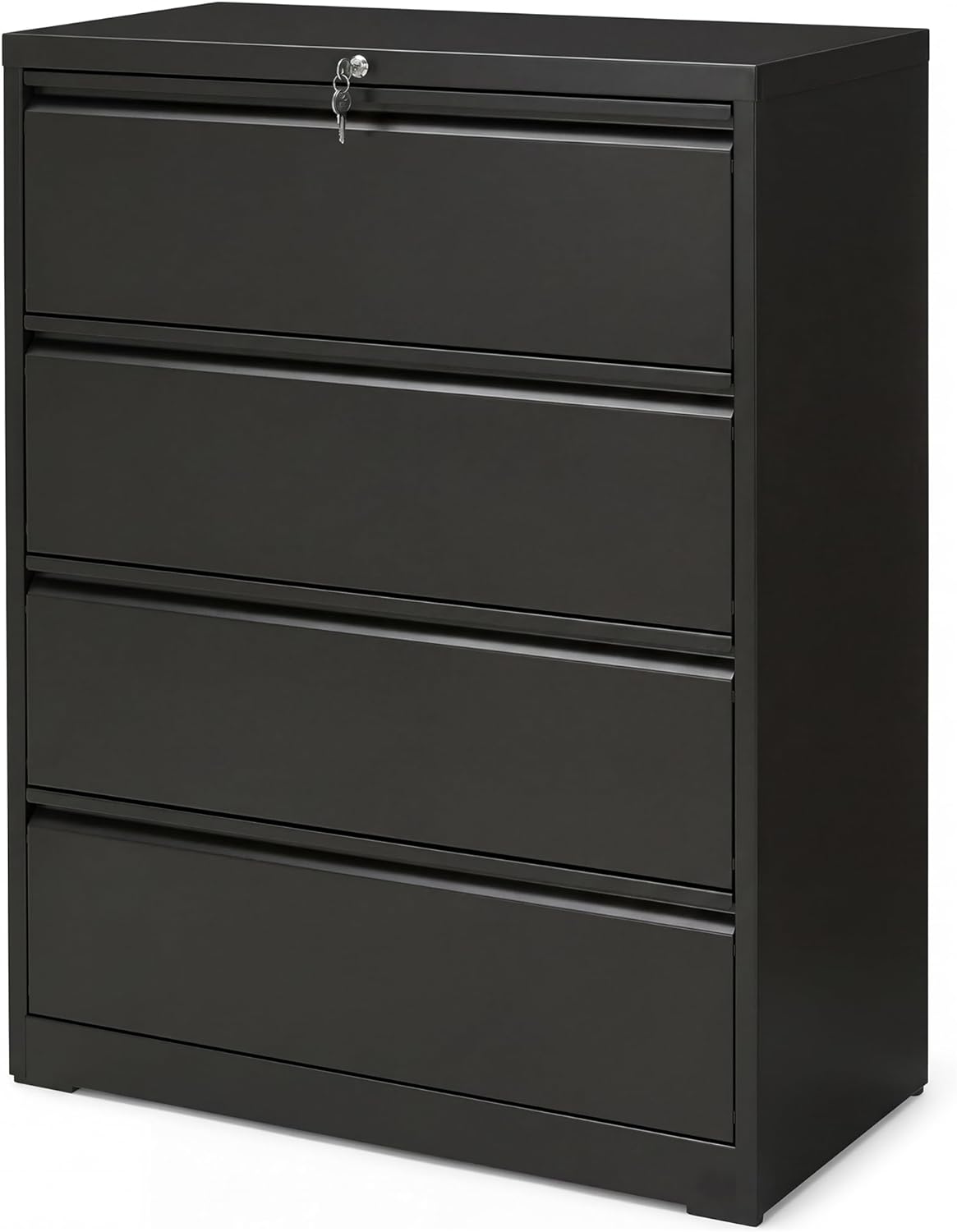 Simpli-Magic 4 Drawer Lateral File Cabinet with Lock Metal Filing Cabinet for Home Office with Business Card Holder Hanging Letter Legal F4 A4 Black