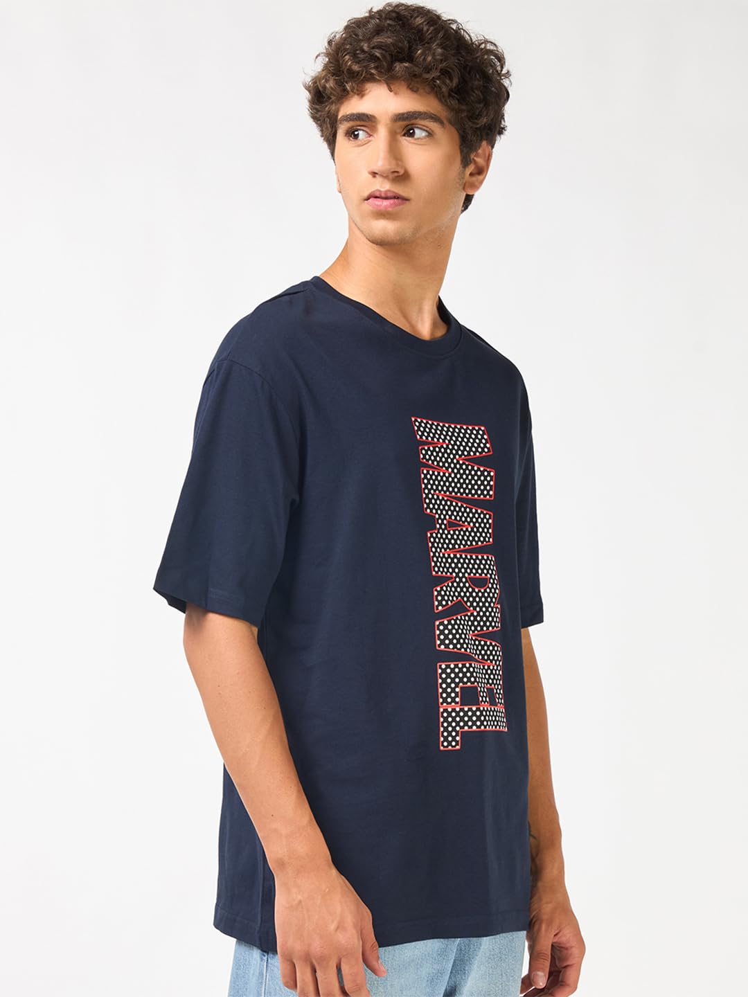 Bewakoof Maglietta da uomo con stampa grafica ufficiale Marvel, vestibilità oversize, mezza manica, girocollo, in puro cotone