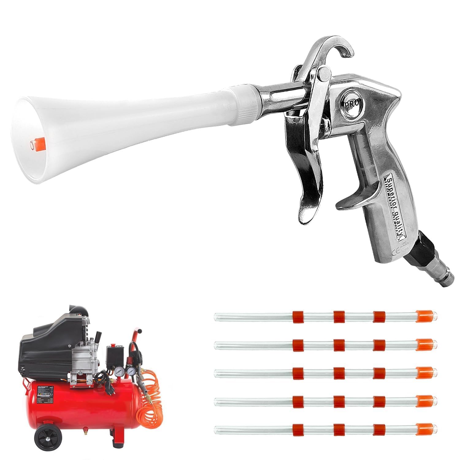 Perslucht Reinigingspistool Droogpistool - Compressor Luchtpistool Voor Auto Interieur & Moeilijk Bereikbare Plekken
