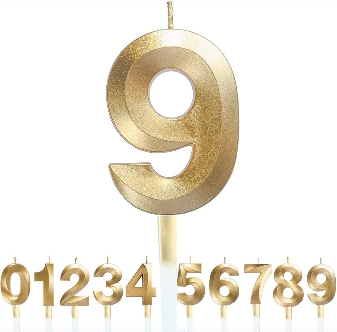 Birthday Number Candles 3D Shape Birthday Cake Candles Gold Glitter