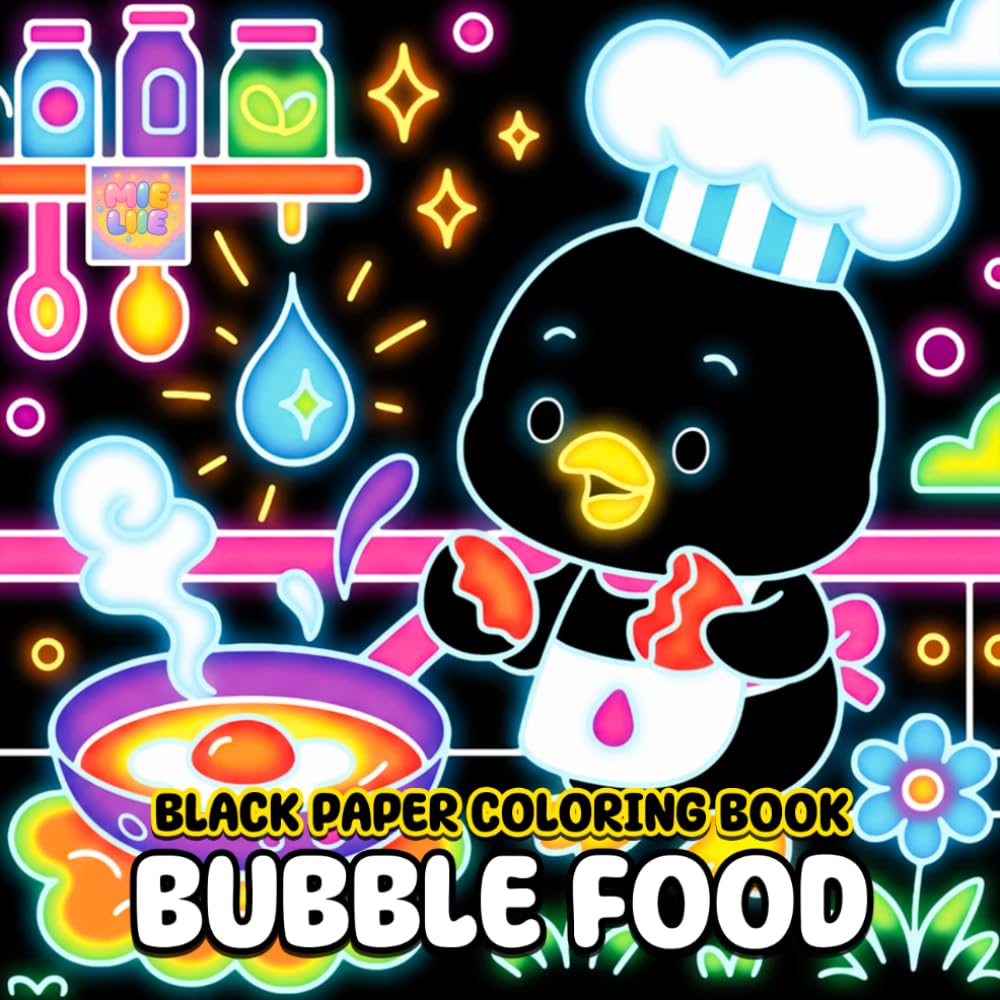 Bubble Food Black Paper Coloring Book: Playful Food Worlds, Adorable Bubble Characters, and High Contrast Designs on Black Pages