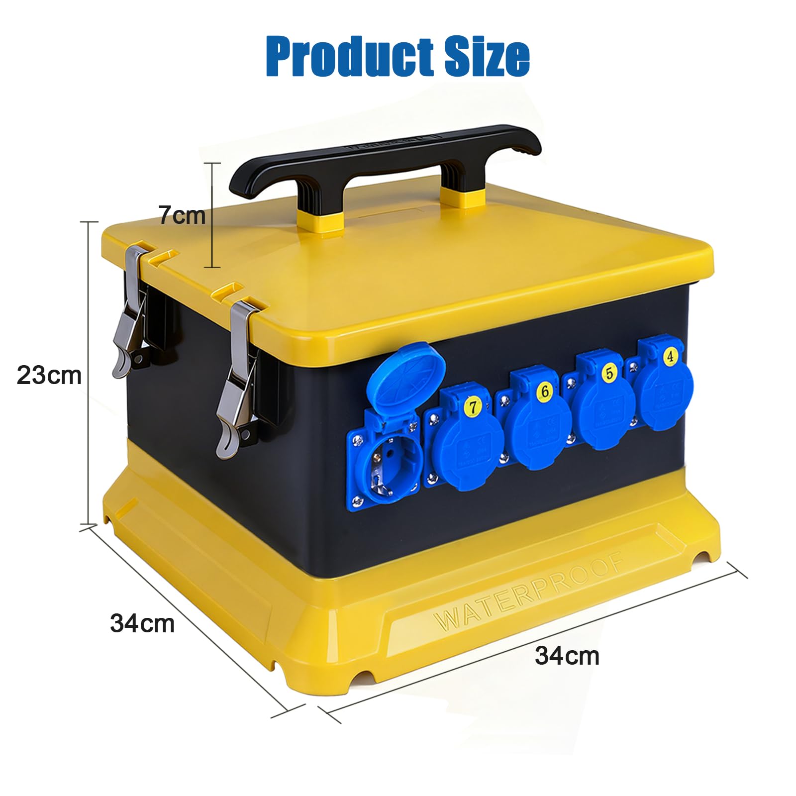 Distribuidor de Corriente para construcción, 30 módulos con Interruptor de protección, IP54, Resistente al Agua, Caja de Enchufe portátil con IP54, 230 V/16 A, Enchufe Schuko, IP44
