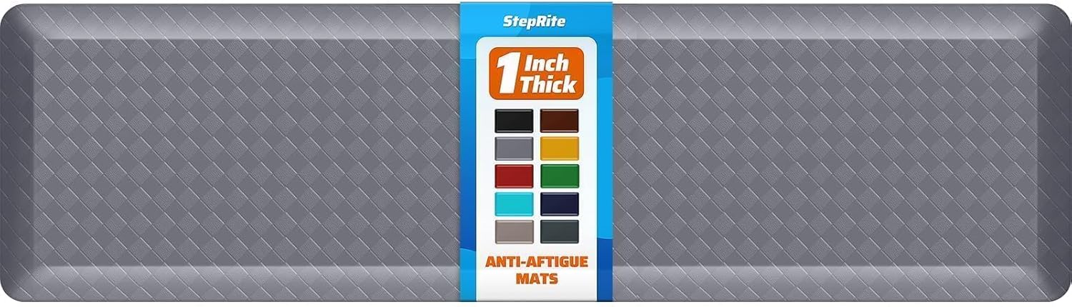 StepRite 1 Thick Kitchen Mats for Floor, Anti Fatigue Kitchen Rugs, Non-Slip,Heavy Duty Waterproof Kitchen Rug, Standing Desk Mat for Home, Kitchen, Office(Grey)
