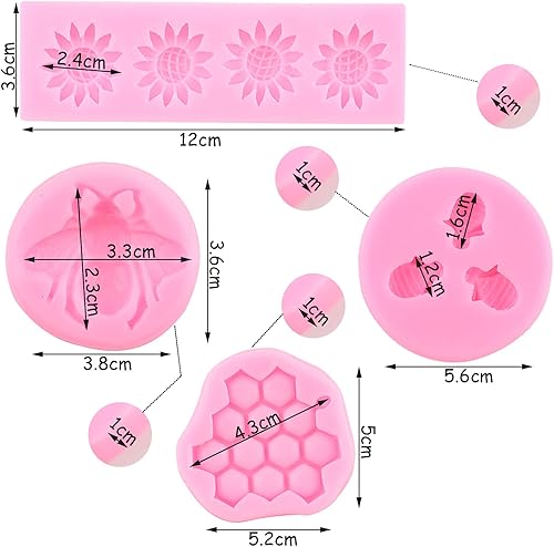 Miniatura 4 de ZiXiang Moldes de silicona con temática de flores y abejas, moldes de fondant de abeja con forma de panal de girasol, para decoración de cupcakes,