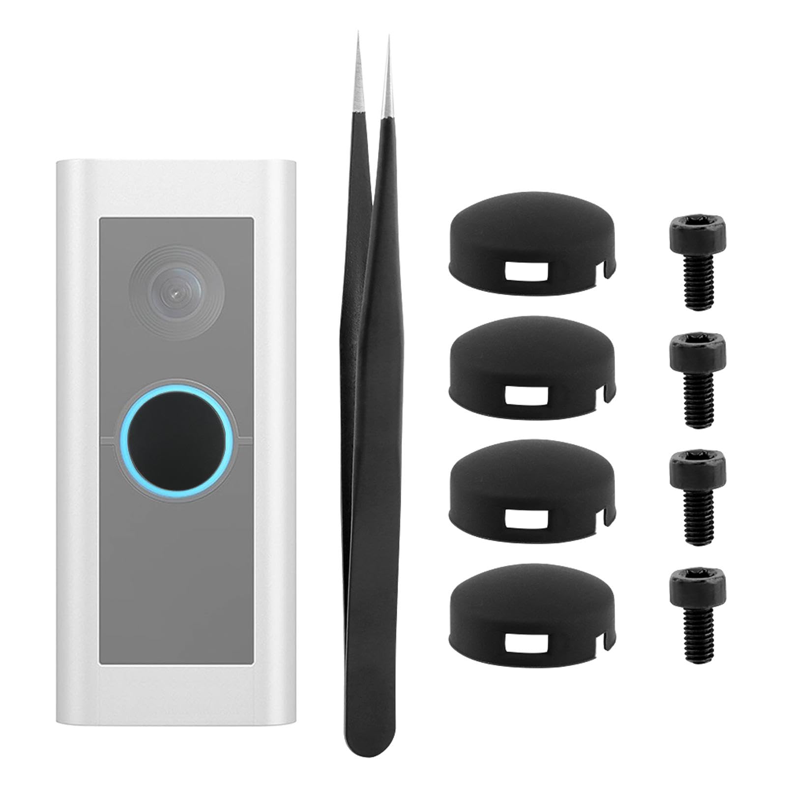Photo 1 of EMVANV 4 Pcs Doorbell Button Replacement,with Tweezer and Screws Doorbell Pro Buttons Replacement Video Doorbell Buttons Compatible with Doorbell Pro, Repair Split Cracked Broken Button(Black)