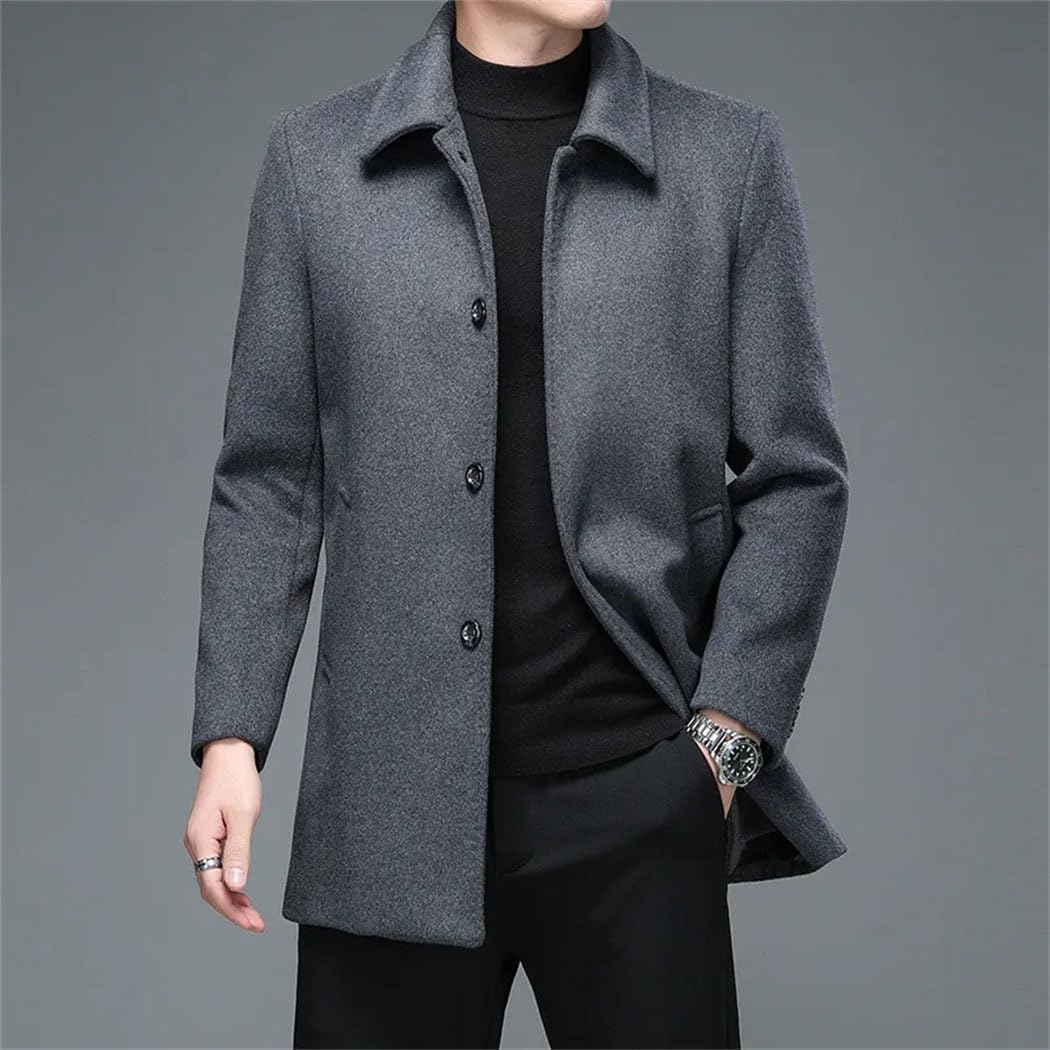 Haitpant Mens Winter Jackets Business Casual Woolen Coats Long Overcoat Turn Down Collar Wool Blends Parka
