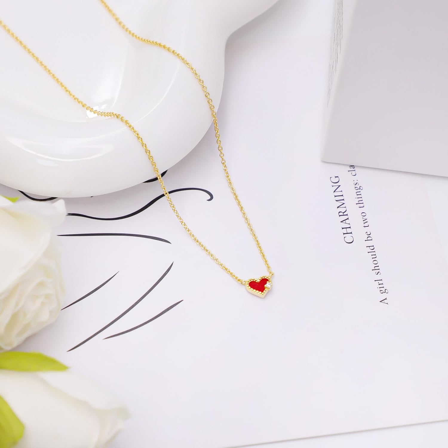 Dainty Love Heart Pendant Necklace Crystal Love Heart Charm Choker Silver Gold Plated Necklace Birthstone Jewelry for Women Trendy Daily Jewelry Accessories Stuff Birthday Gifts - Image 5