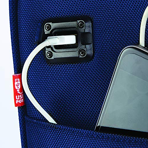 TPRC 15-Inch Smart Under Seat Carry-On Luggage with USB Charging Port, Navy Blue, Underseater