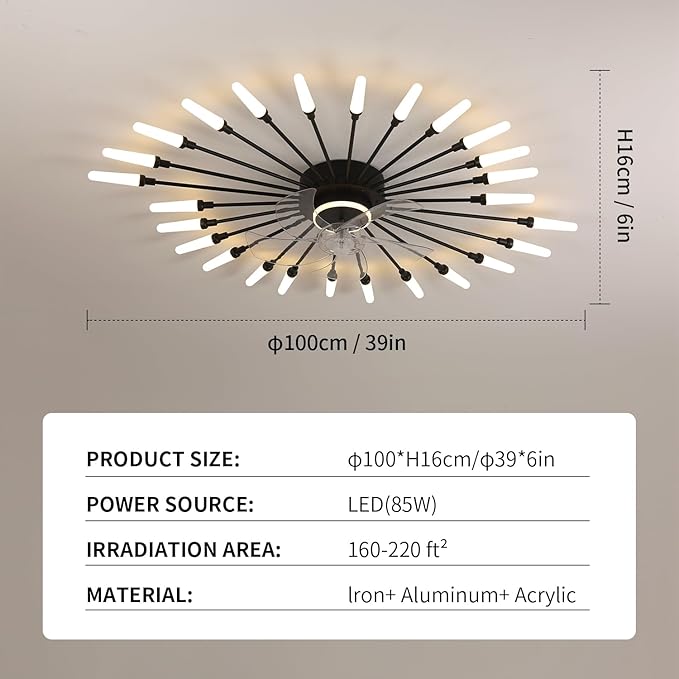 Ventilador de Techo 39 Pulgadas Con Luz LED Dimmable 6 Veloc miniatura 5